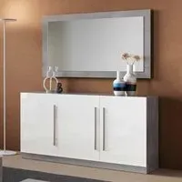 Breta 3-Door Sideboard with Mirror - White, High Gloss