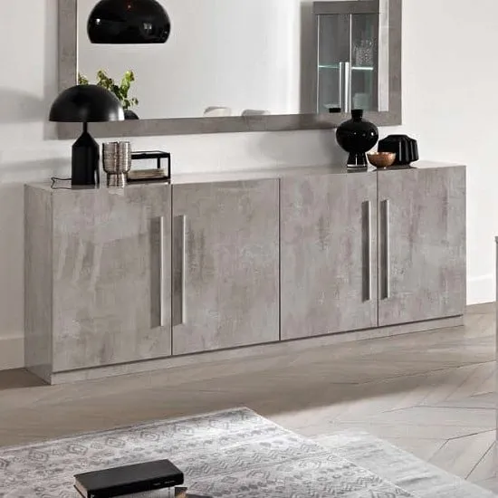 Breta 4-Door Sideboard - Grey Marble Effect, High Gloss