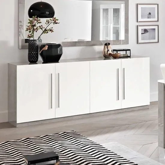 Breta 4-Door Sideboard - White & Grey, High Gloss