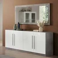 Breta 4-Door Sideboard with Mirror - White, High Gloss