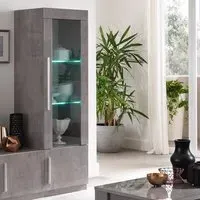 Breta Display Cabinet 1 Door with LED - Grey