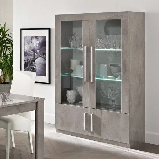 Breta Display Cabinet 2 Doors with LED - Grey