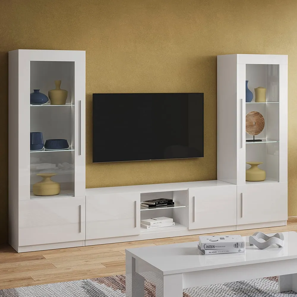 Breta Living Room Set with Display Cabinet & LED - White product