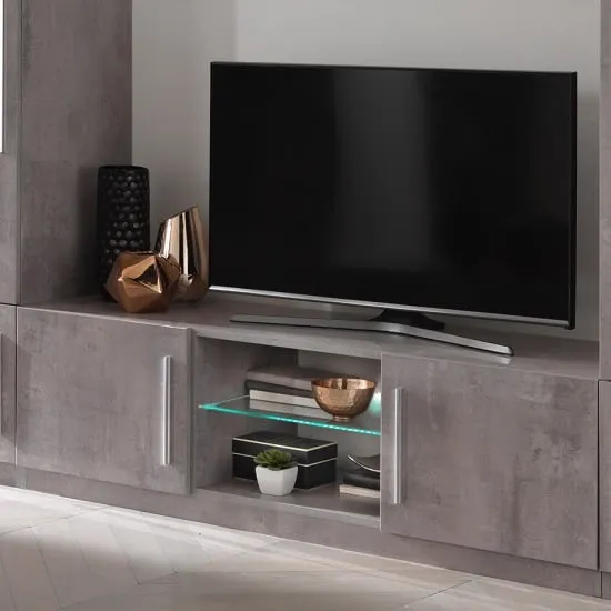 Breta TV Stand with 2 Doors and LED - Grey, High Gloss image