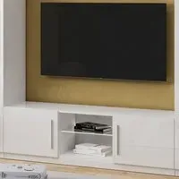 Breta TV Stand with 2 Doors and LED - White, High Gloss