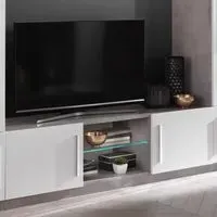 Breta TV Stand with 2 Doors and LED - White, High Gloss