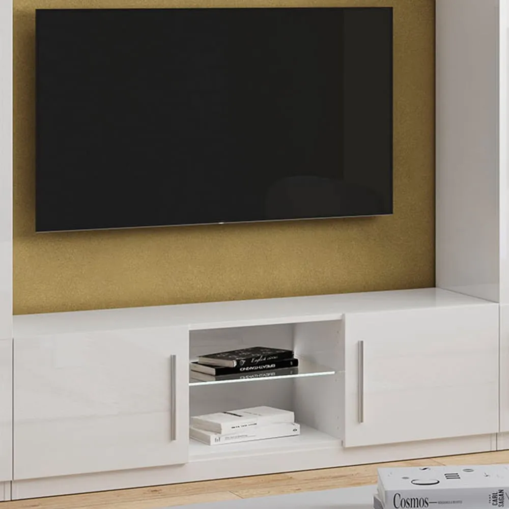 Breta TV Stand with 2 Doors and LED - White, High Gloss