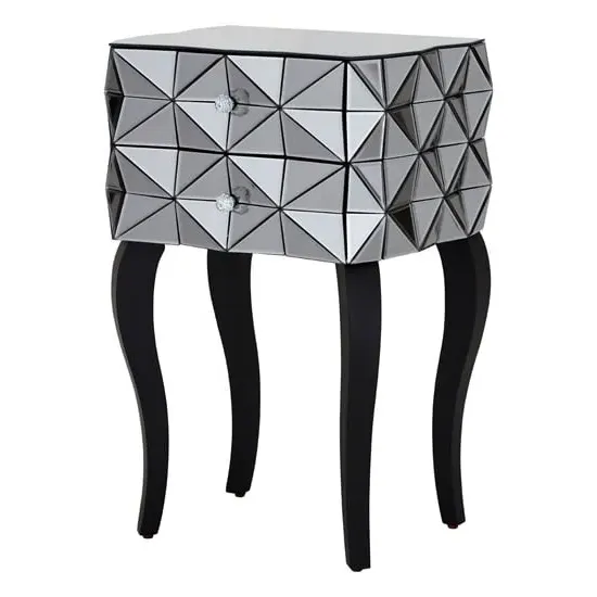 Brice Bedside Cabinet with 2 Drawers - Silver, Mirrored Glass