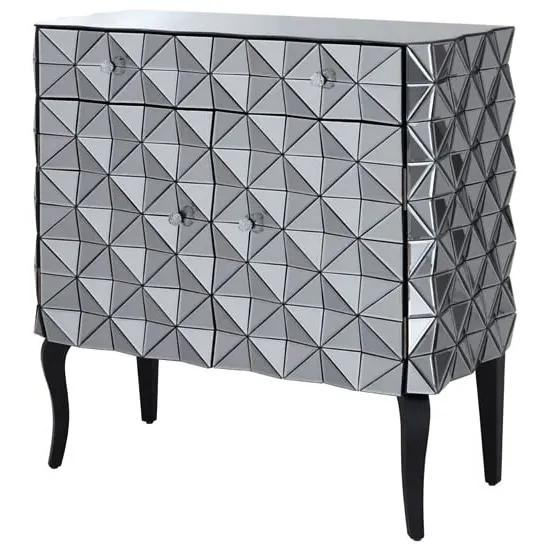 Brice Sideboard with 2 Doors 2 Drawers - Silver, Mirrored Glass