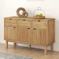 Bridie Pinewood Sideboard with 3 Doors 3 Drawers - Brown