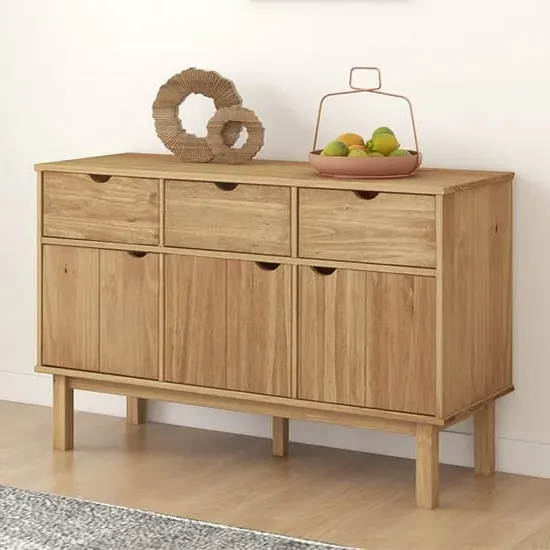 Bridie Pinewood Sideboard with 3 Doors 3 Drawers - Brown