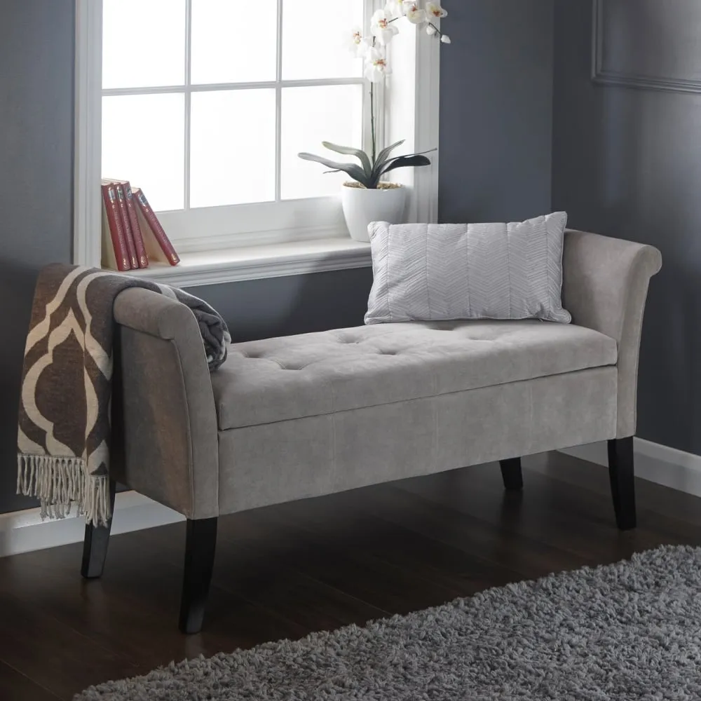 Bridport Storage Ottoman with Deep Tufting - Silver, Fabric