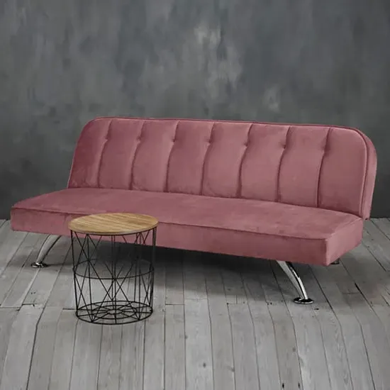 Brighten Sofa Bed with Chrome Legs - Pink, Velvet