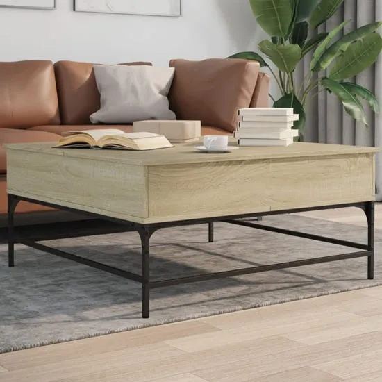 Brighton Coffee Table with Storage - Sonoma Oak, Metal