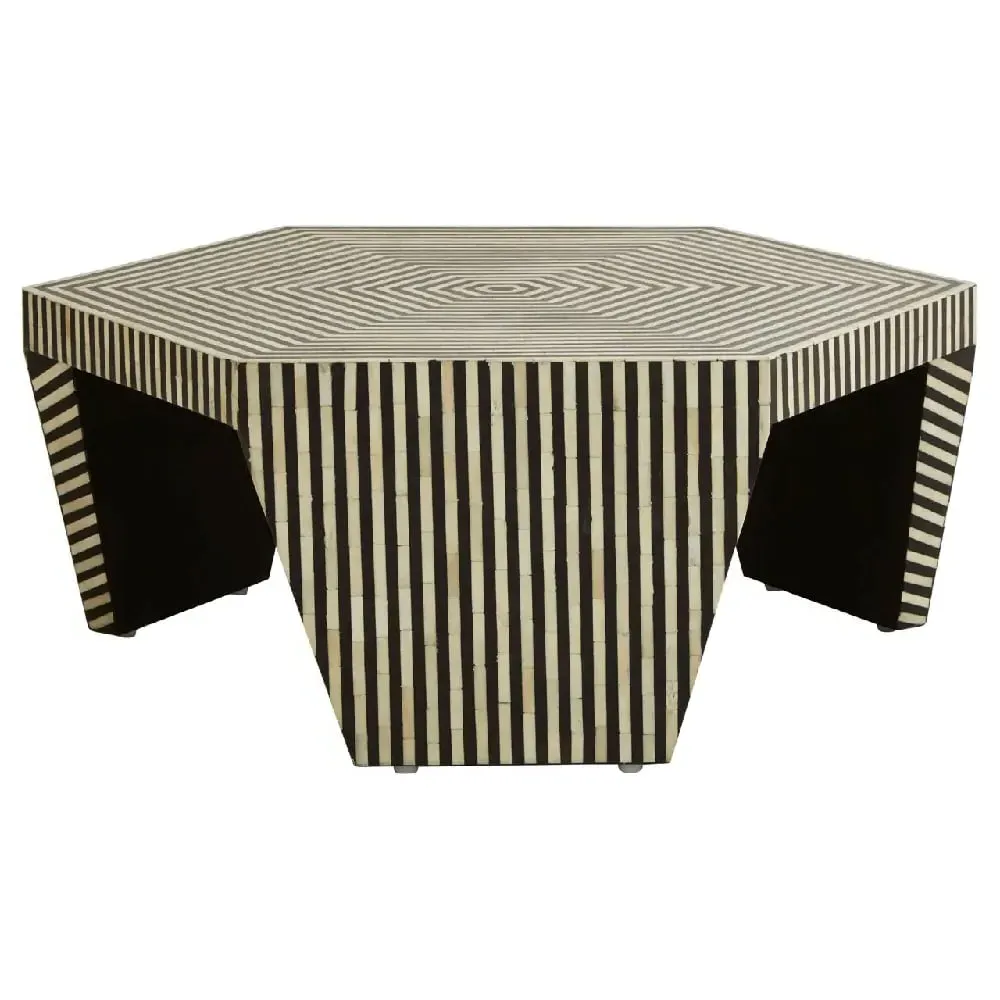 Bristol Hexagon Coffee Table with Striped Design - Black, Wood image