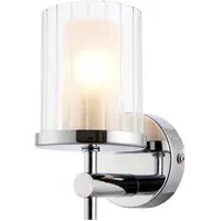 Britton Ribbed Glass Bathroom Wall Light - Clear, Chrome