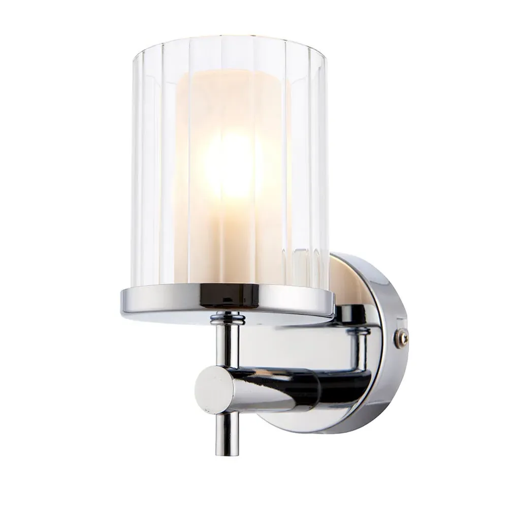 Britton Ribbed Glass Bathroom Wall Light - Clear, Chrome image