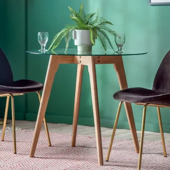 Brix Round Dining Table - Clear Glass, Oak product