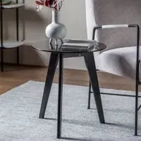 Brix Round Side Table - Black, Smoked Glass