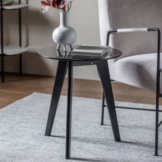 Brix Round Side Table - Black, Smoked Glass image