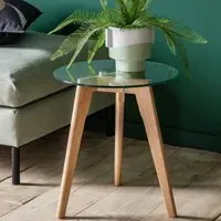 Brix Round Side Table - Clear, Oak