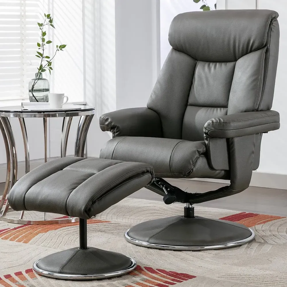 Brixton Recliner Chair with Stool - Chinder, Faux Leather image