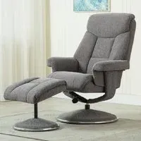 Brixton Recliner Chair with Stool - Grey, Faux Leather