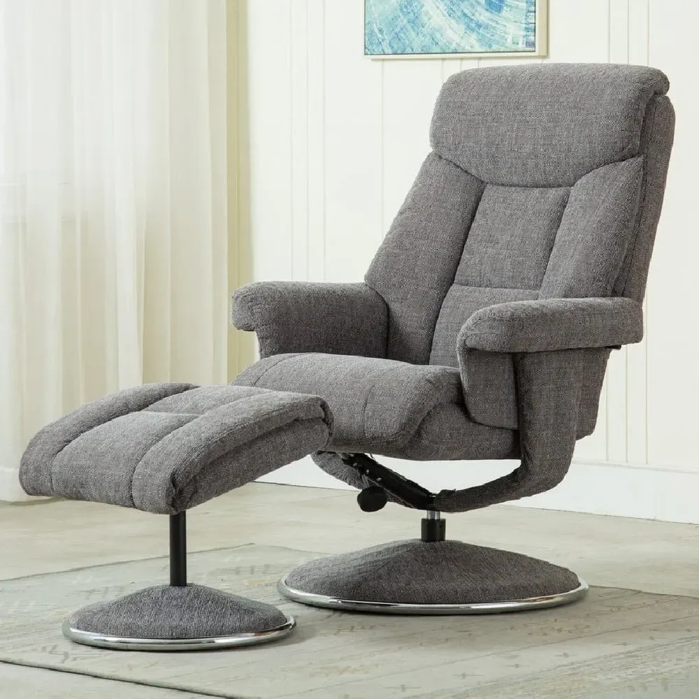 Brixton Recliner Chair with Stool - Grey, Faux Leather