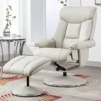 Brixton Recliner Chair with Stool - Mushroom, Faux Leather