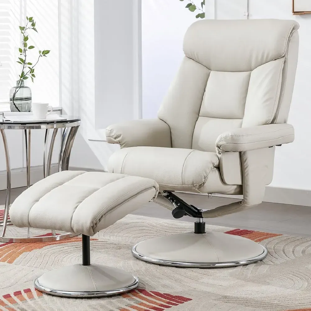 Brixton Recliner Chair with Stool - Mushroom, Faux Leather