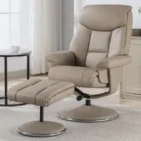 Brixton Recliner Chair with Stool - Pebble, Faux Leather