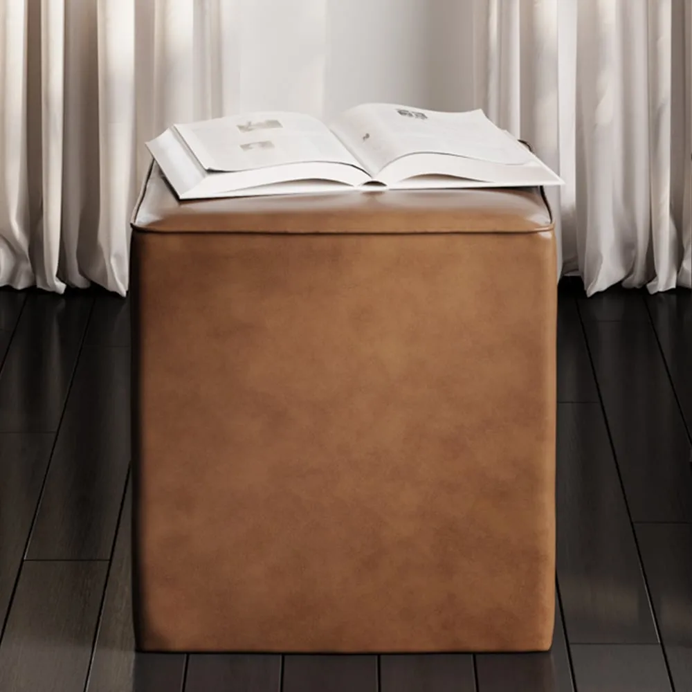 Brixton Square Side Table - Tan, PU Leather