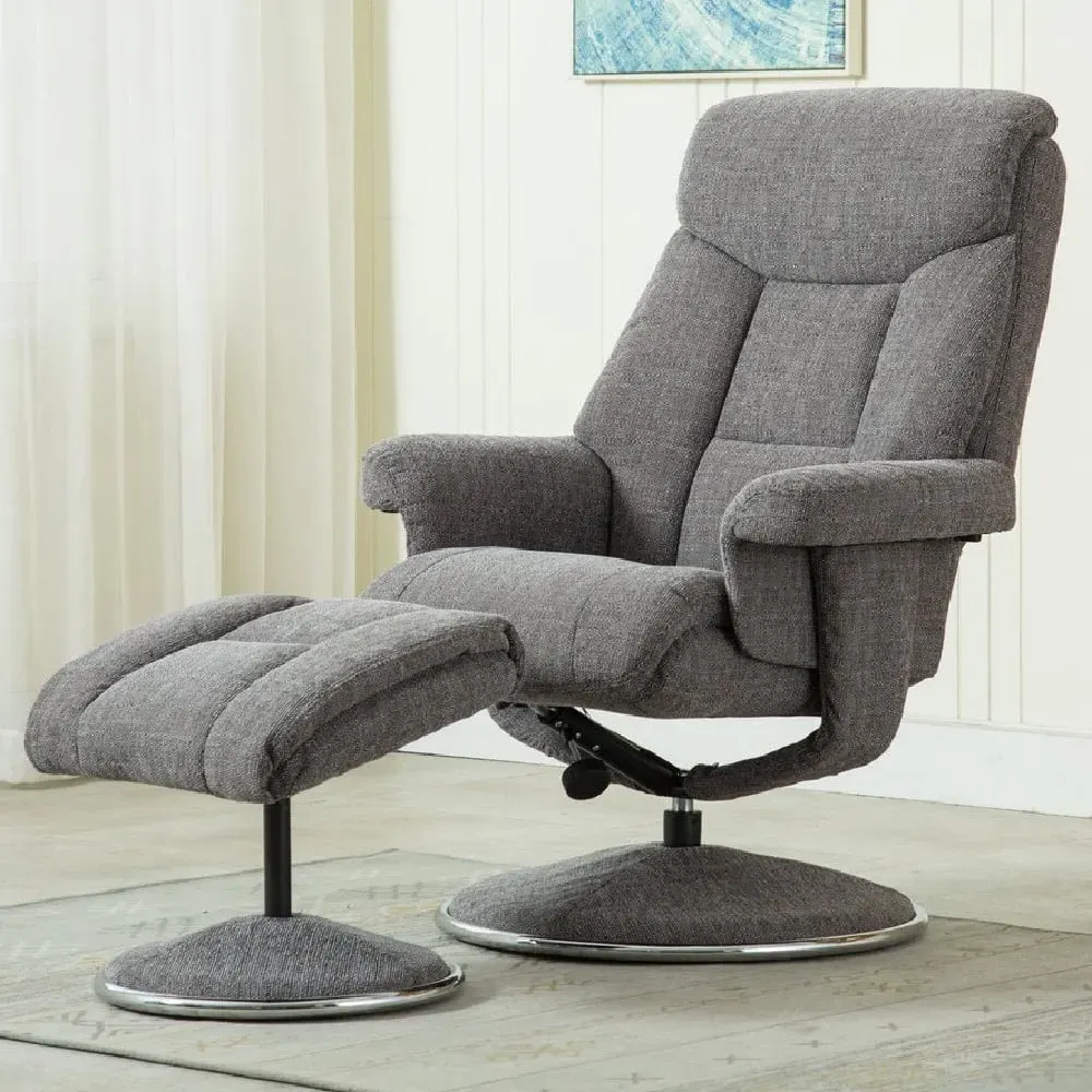 Brixton Swivel Recliner Chair with Stool - Grey, Fabric image