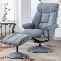 Brixton Swivel Recliner Chair with Stool - Marine, Fabric