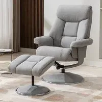 Brixton Swivel Recliner Chair with Stool - Silver, Fabric