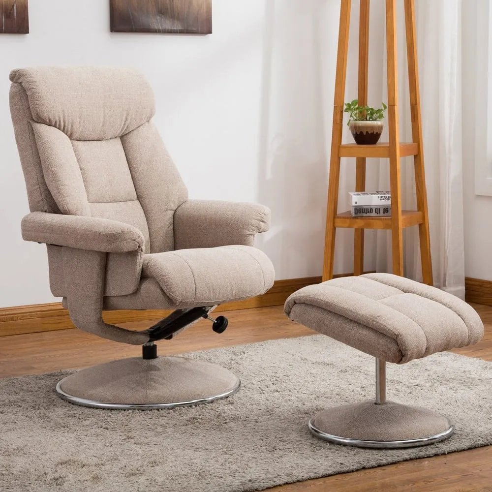 Brixton Swivel Recliner Chair with Stool - Wheat, Fabric