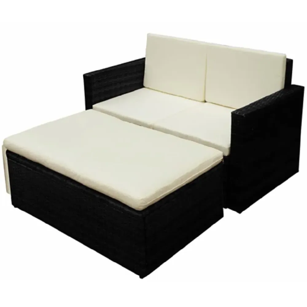 Brockton 2-Seater Garden Lounger Set with Cushions - Black