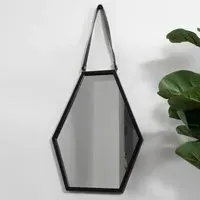 Bronx Hexagon Wall Mirror with Leather Strap - Black