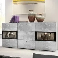 Bronx Sideboard 2 Doors 3 Drawers with LED - Concrete Grey
