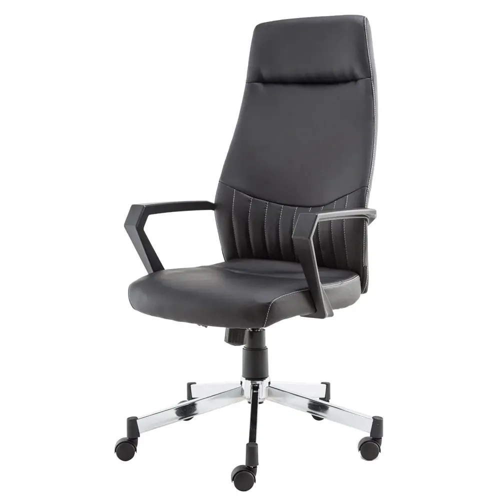 Brook High Back Executive Chair with Lumbar Support - Black, Faux Leather