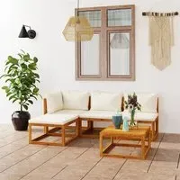 Brooks 5 Piece Garden Lounge Set - Cream, Acacia Wood