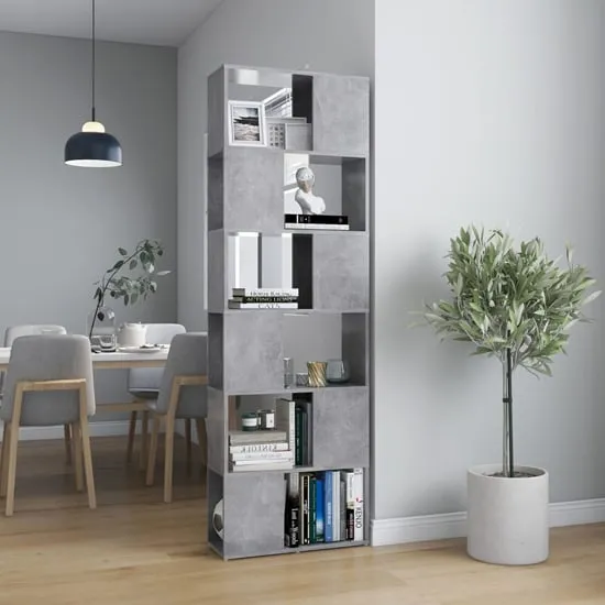 Brooks 6 Compartment Bookcase - Concrete Effect, Engineered Wood