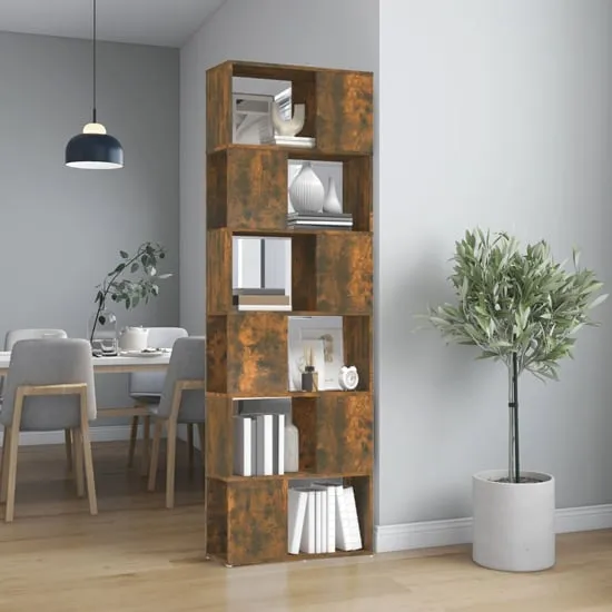 Brooks 6 Compartment Bookcase - Smoked Oak, Engineered Wood