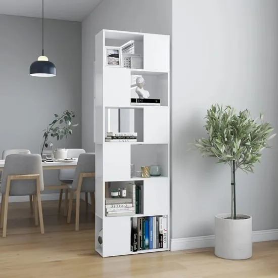 Brooks 6 Compartment Bookcase - White, Engineered Wood