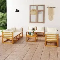 Brooks 9 Piece Garden Lounge Set - Cream, Acacia Wood