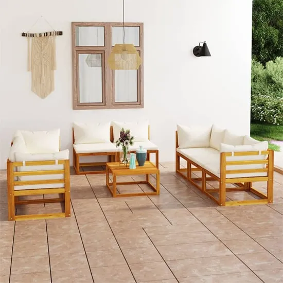 Brooks 9 Piece Garden Lounge Set - Cream, Acacia Wood