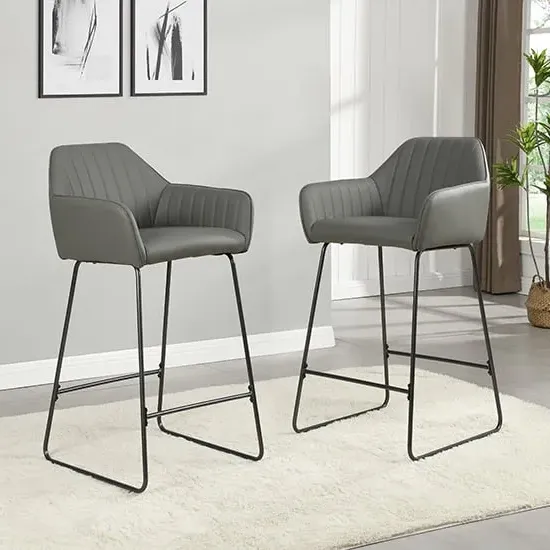 Brooks Bar Chairs - Grey, Faux Leather image