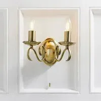Brunswick 2 Light Twin Wall Light - Antique Brass, Glass