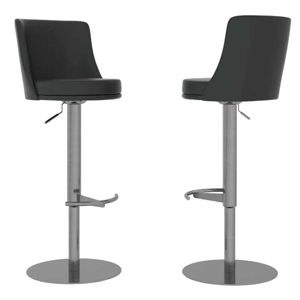 Brunswick Swivel Bar Chairs with Steel Base - Black, Faux Leather