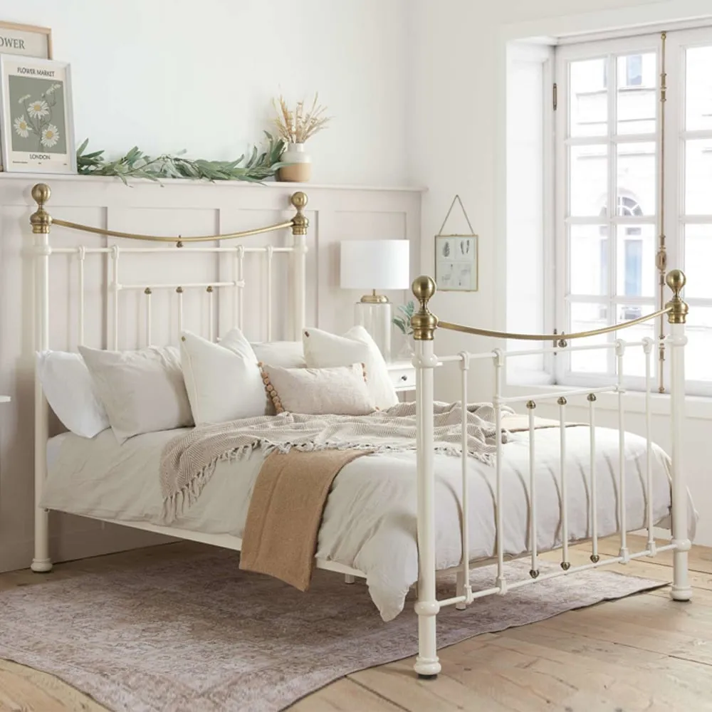 Brunt Double Bed Frame - Cream, Metal